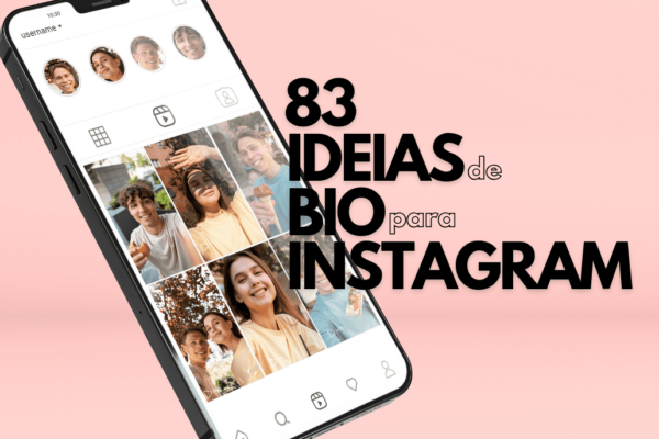 Mockup de um celular fluando em frente ao texto "38 ideias de BIO para Instagram"