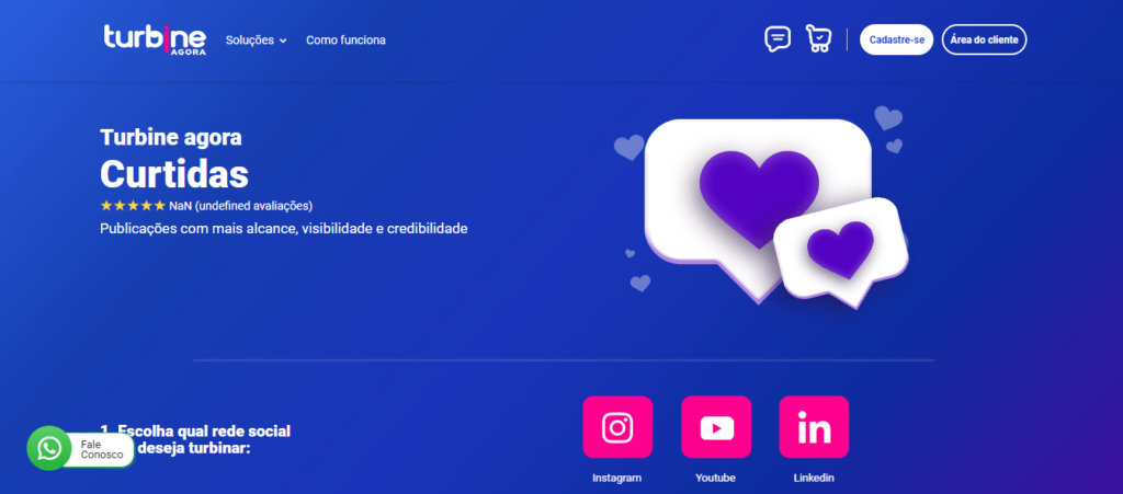 Imagem da interface da página de um dos melhores sites para comprar curtidas no Instagram