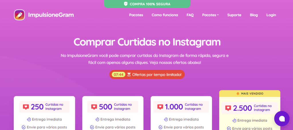 Imagem da interface da página de um dos melhores sites para comprar curtidas no Instagram