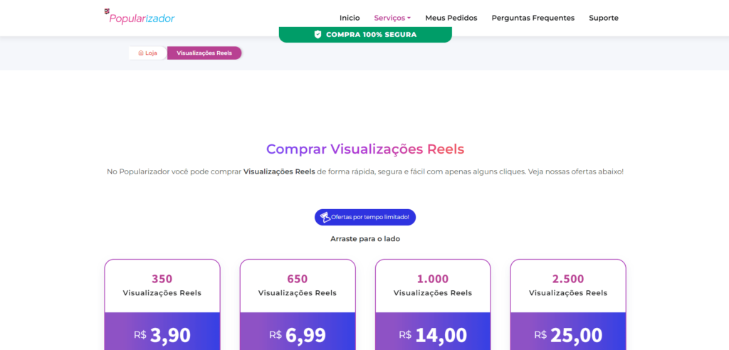 painel de site que vende visualizações para redes sociais