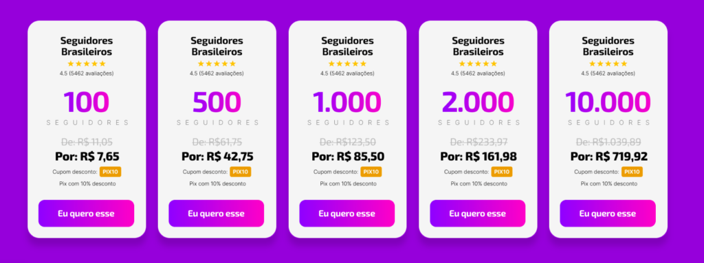 PACOTE DE SEGUIDORES da lista de melhores sites para comprar sengajamento