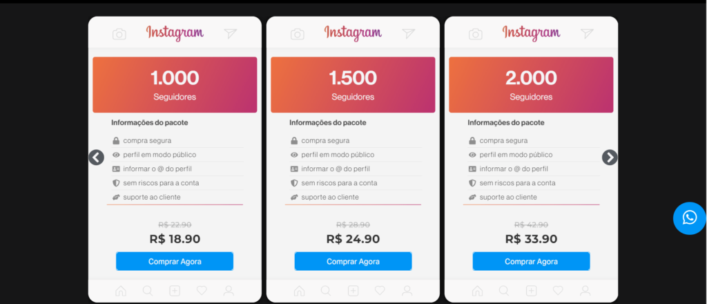 PACOTE DE SEGUIDORES da lista de melhores sites para comprar sengajamento