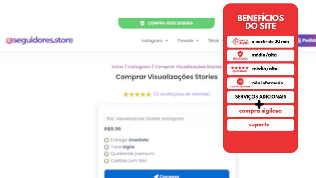 tela de site para comprar visualizações stories com tabela de benefícios