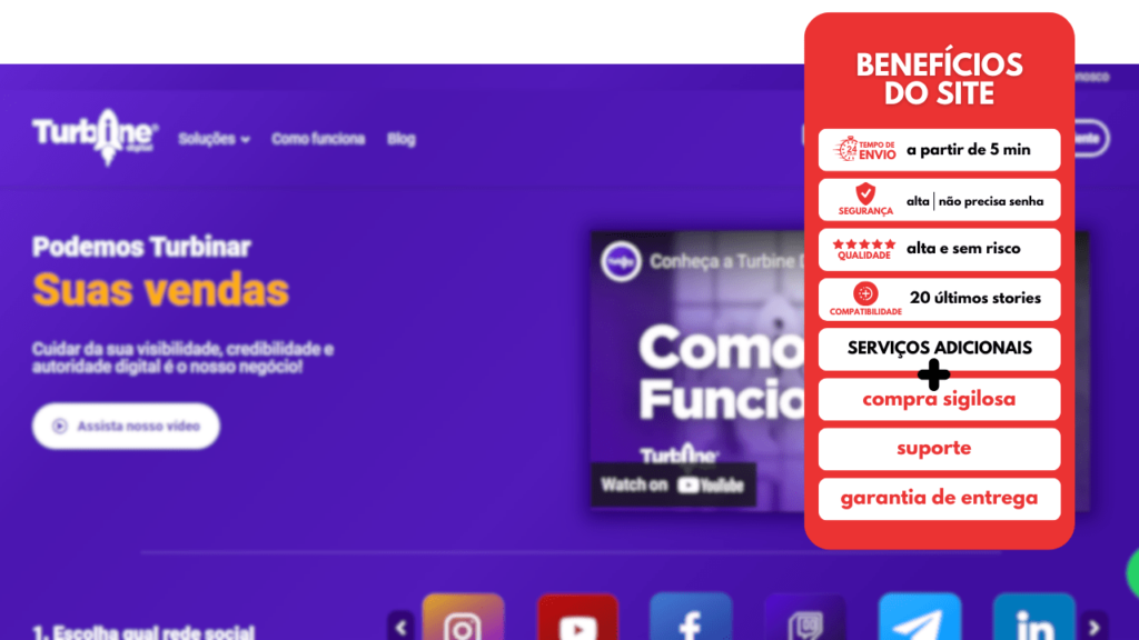 tela de site para comprar visualizações stories com tabela de benefícios